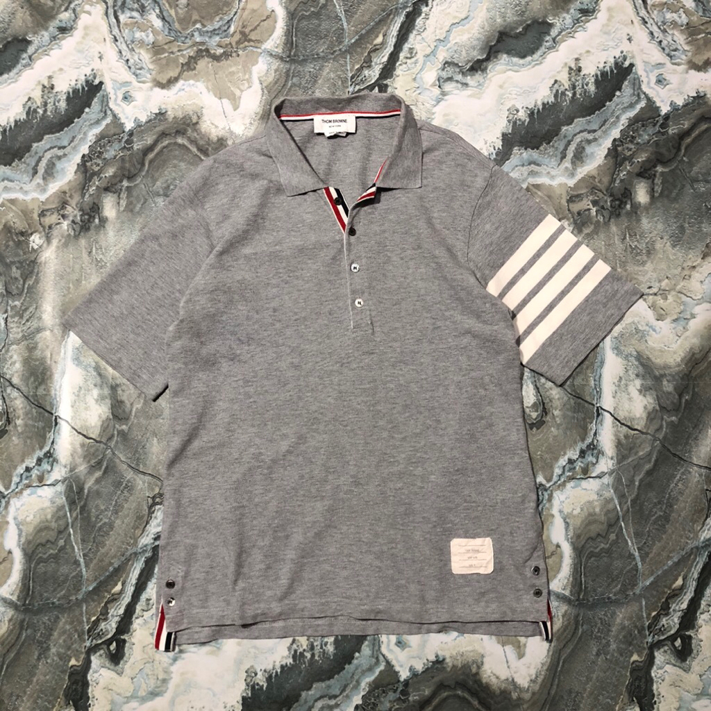 polo shirt thom browne grey 4 bar