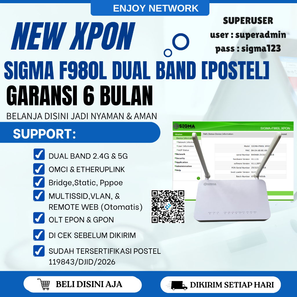 XPON EPON GPON F980L DUAL BAND PRENIUM - DENGAN ADAPTOR