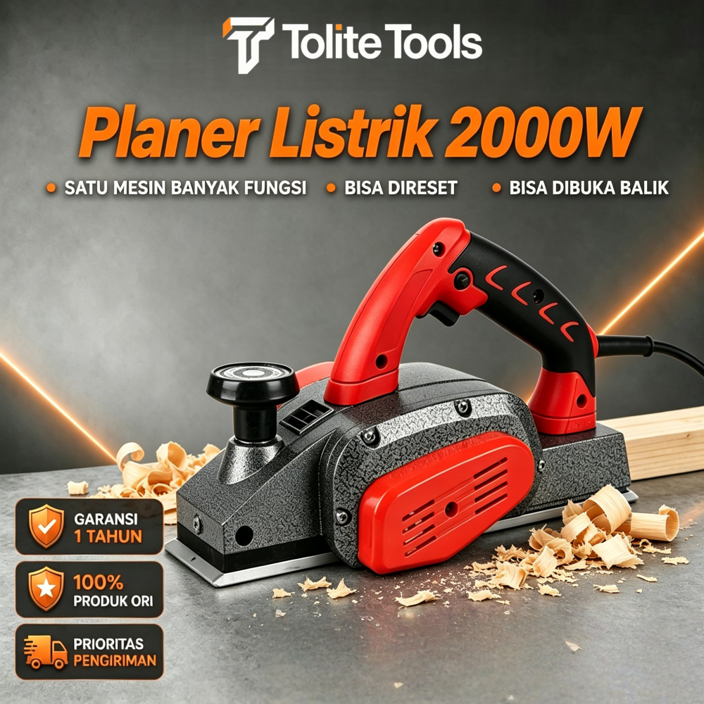 Tolite Tools Planer Elektrik Daya Besar 2000W Bisa Dibuka Balik Menjadi Planer Meja Kedalaman Serut 
