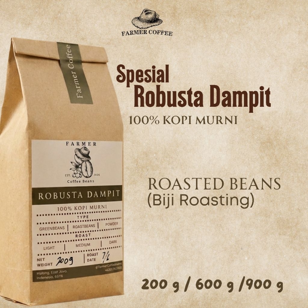 FARMER COFFEE BEANS Biji Roasting Spesial Robusta Dampit 200g/600g/900g