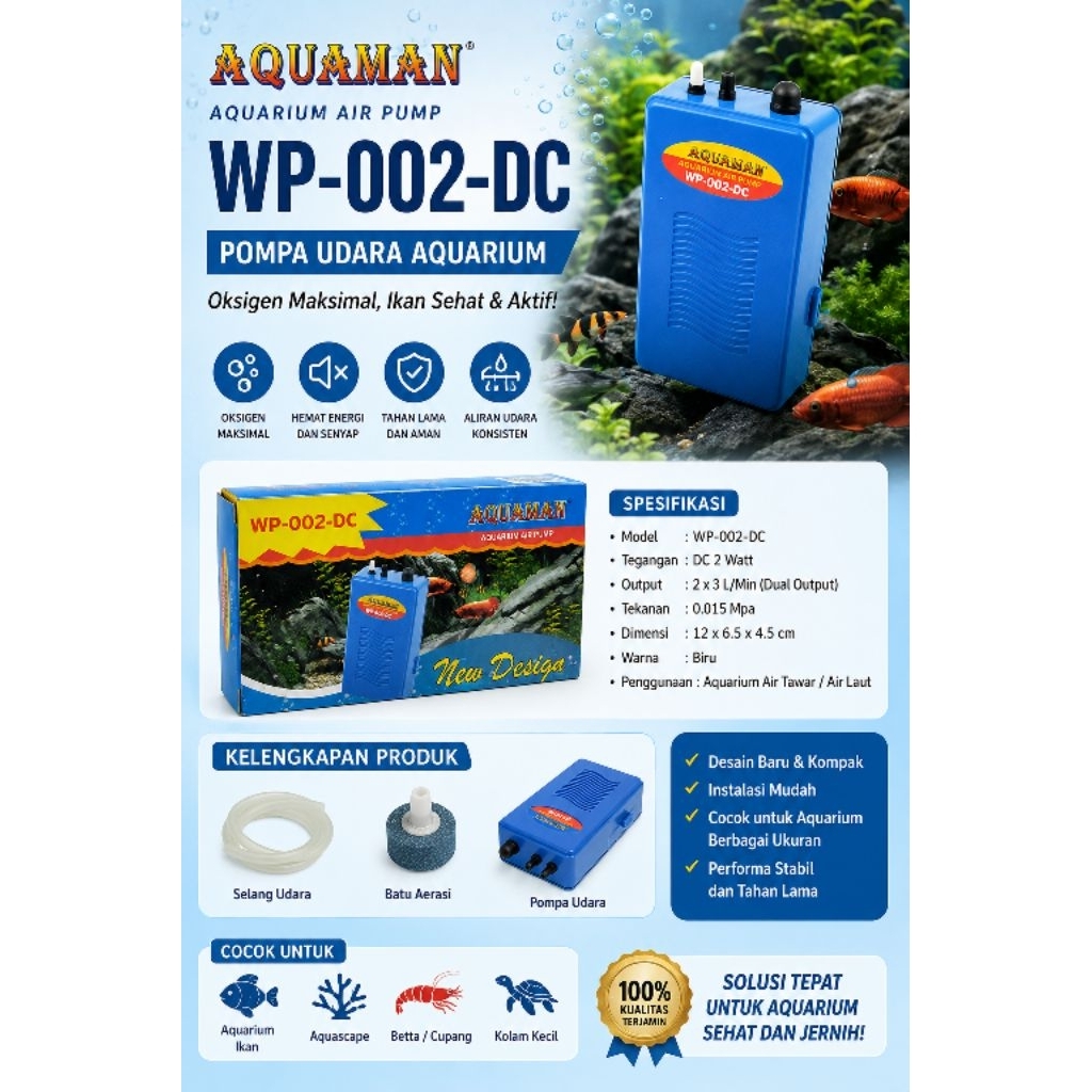 AQUAMAN WP 002 Pompa Udara Airpump Aerator Baterai