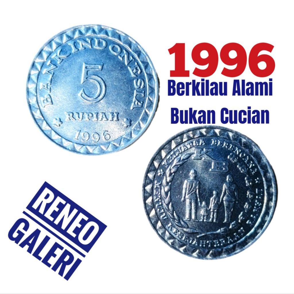 Berkilau Koin 5 Rupiah Tahun 1996 luster KB kecil Rp logam uang kuno Indonesia duit Jadu lawas lama 