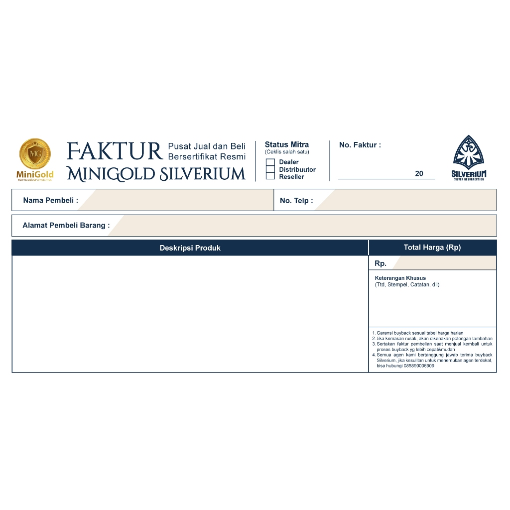 Faktur Distributor MiniGold Silverium