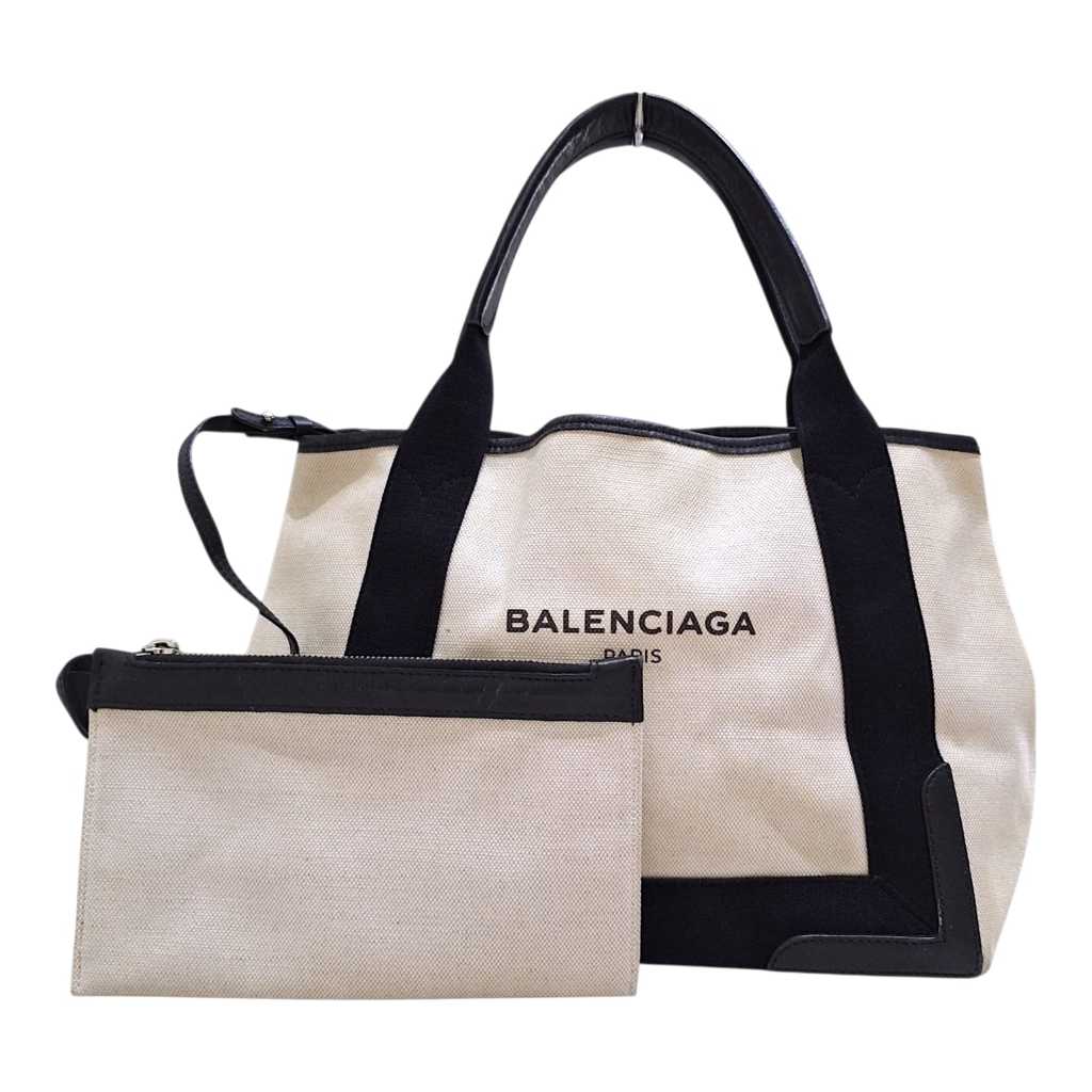Preloved Balenciaga Cabas Tote Canvas White Black Authentic