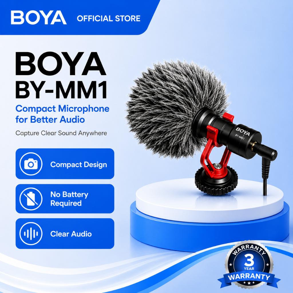 BOYA BY-MM1 Mic Kamera Suara Jernih untuk Vlog YouTube Interview DSLR Smartphone
