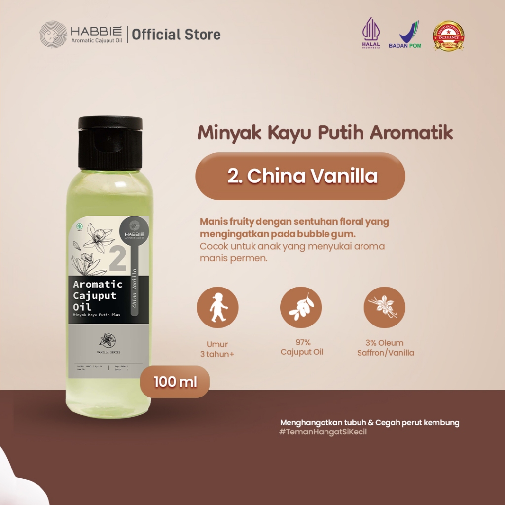 Habbie Aromatic Minyak Kayu Putih 02. China Vanilla 100ml | Minyak Kayu Putih Vanilla yang Manis Fru