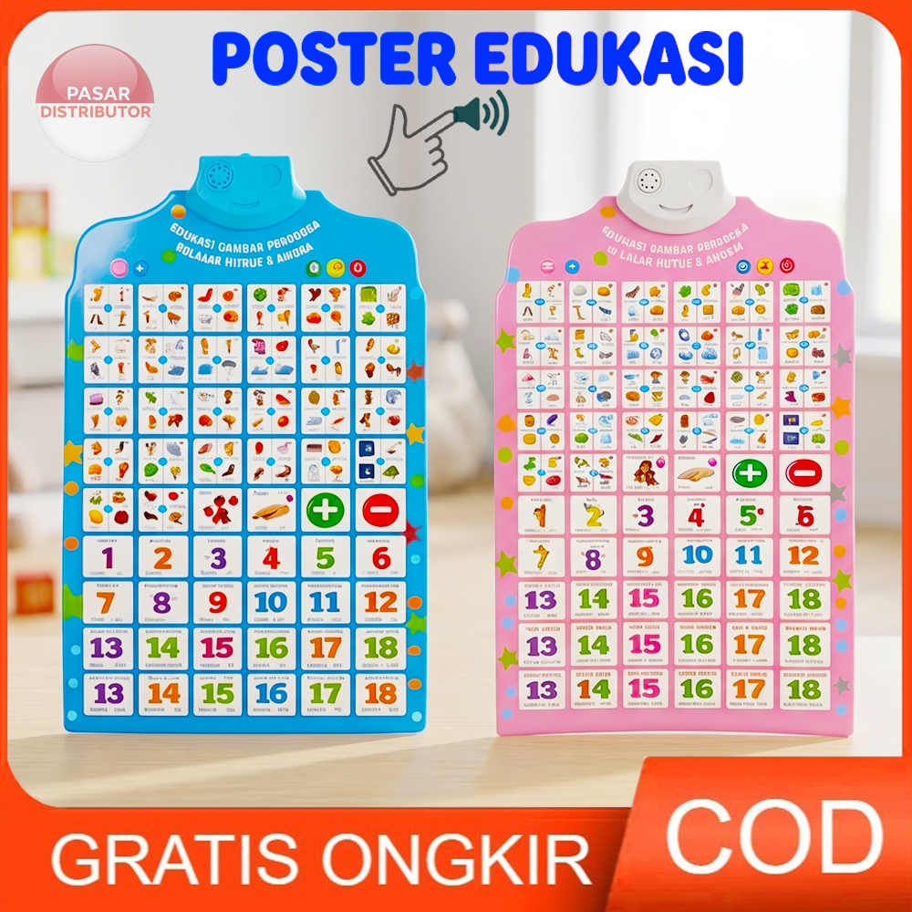 Pasar Distributor HURUF DAN ANGKA EDUKASI POSTER GAMBAR SUARA Mengenal Angka Huruf Dinding Suara
