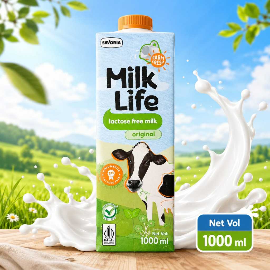 MilkLife UHT Full Cream, Plain, Lactosa free, Barista Choice,  1L - Susu UHT Milk Life 1 Liter