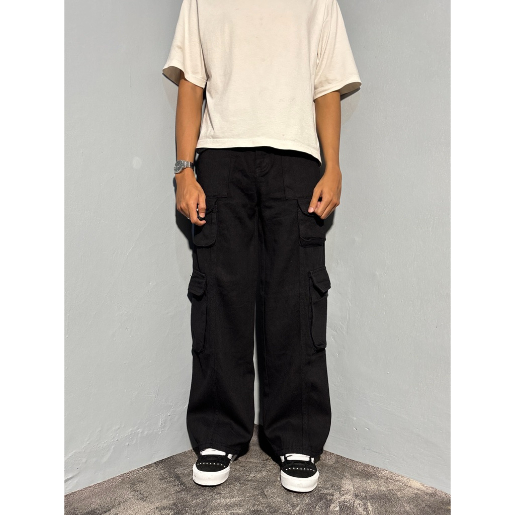 Cargo Pants Jeans Black Multipocket Vintage