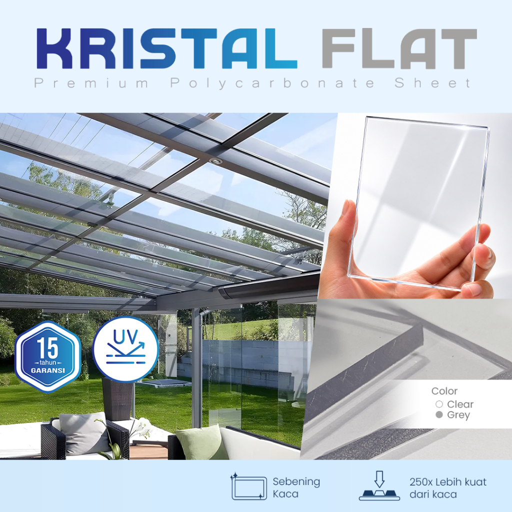KRISTAL FLAT 4mm 1 ROLL Atap Kanopi Polycarbonate / Polikarbonat