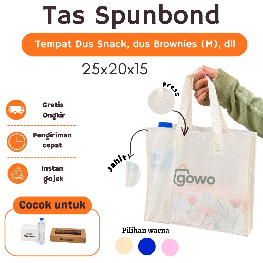 TAS SPUNBOND TAS DUS SNACK TAS BROWNIES 25x20x15 TAS KAIN SOUVENIR TAS OLEHOLEH POLOS ISI 12 PCS