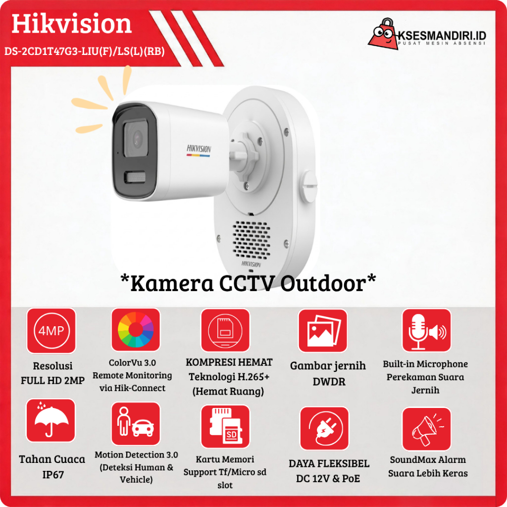 KAMERA CCTV HIK-DS-2CD1T47G3-LIU/LSL CCTV OUTDOOR | Teknologi ColorVu 3.0 menghadirkan gambar berwar