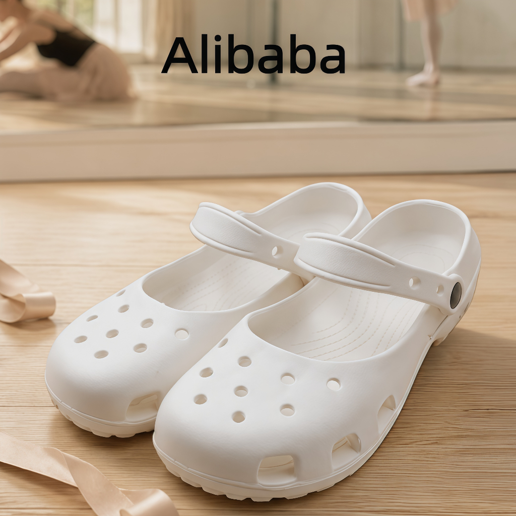 Alibaba Sandal Crocs Wanita Model Sepatu Ballet Mary Jane Clog Tebal Anti Selip Ringan Bernapas Sand