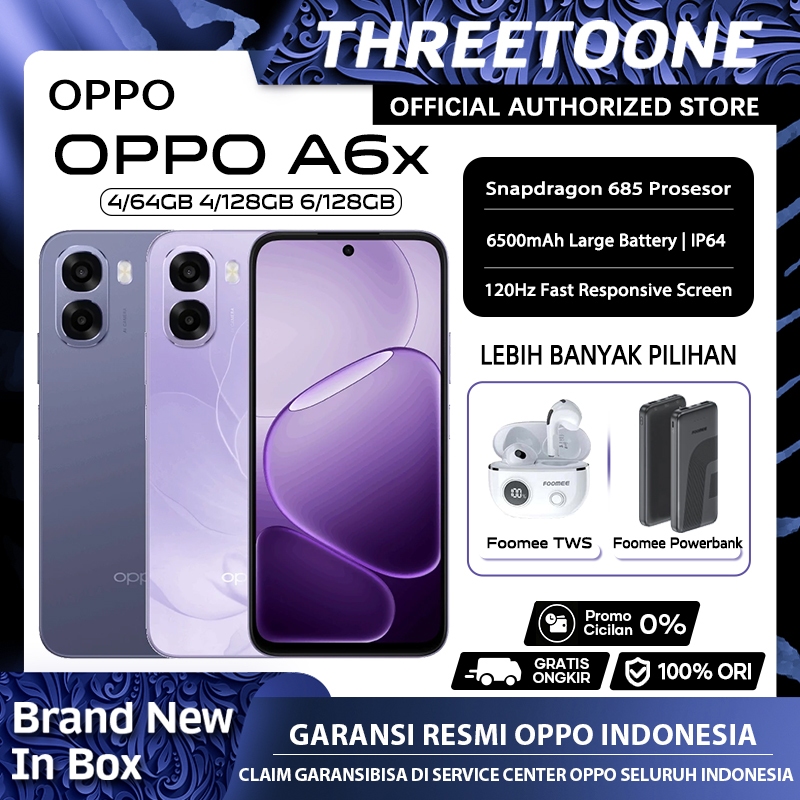 OPPO A6x 4/128GB 6/128GB (6GB+6GB Extended RAM) 6500mAh Battery HP Android Murah Terbaru Bisa COD
