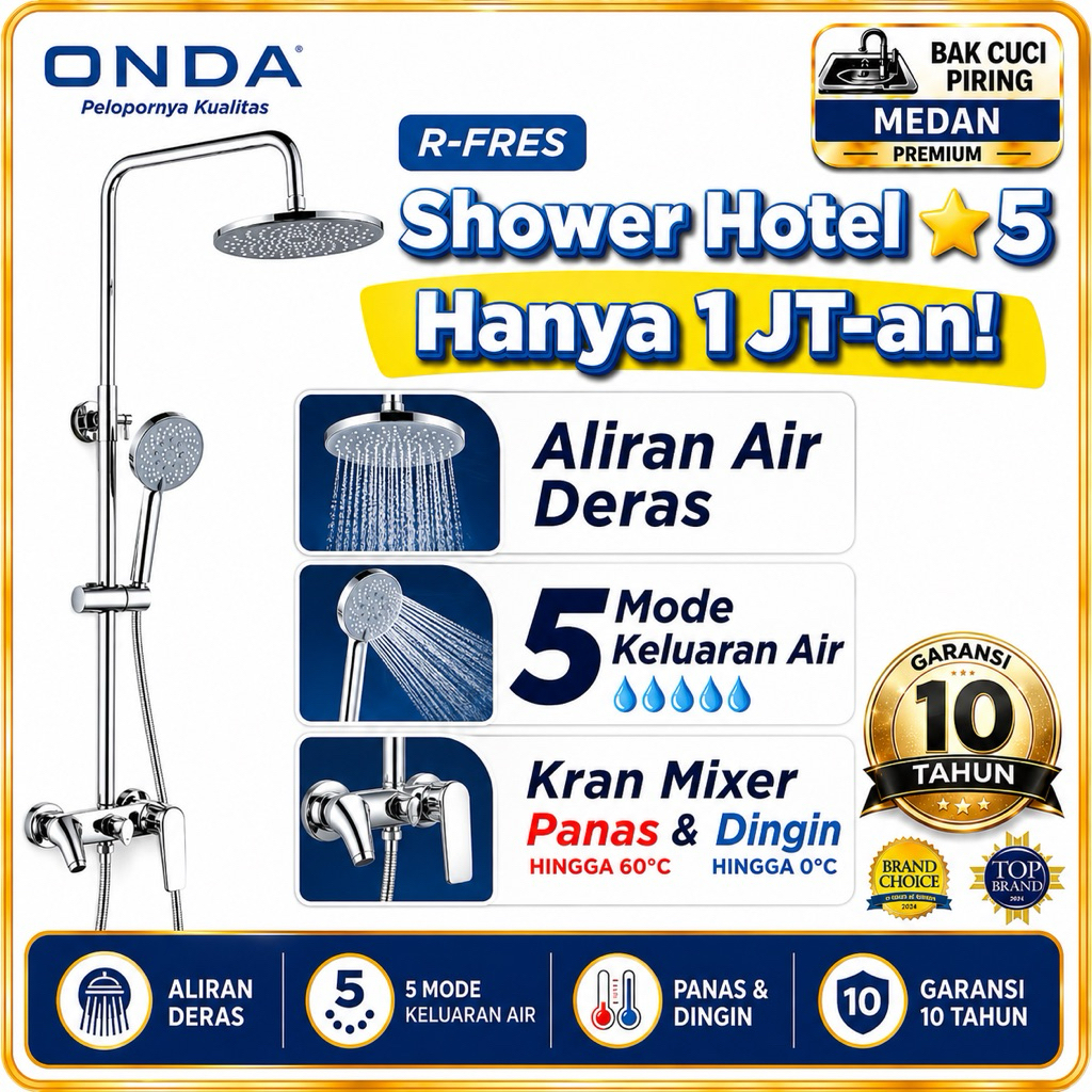 READY TIANG SHOWER SET PANAS DINGIN MERK ONDA/SHOWER TIANG KOMPLIT SET MERK ONDA