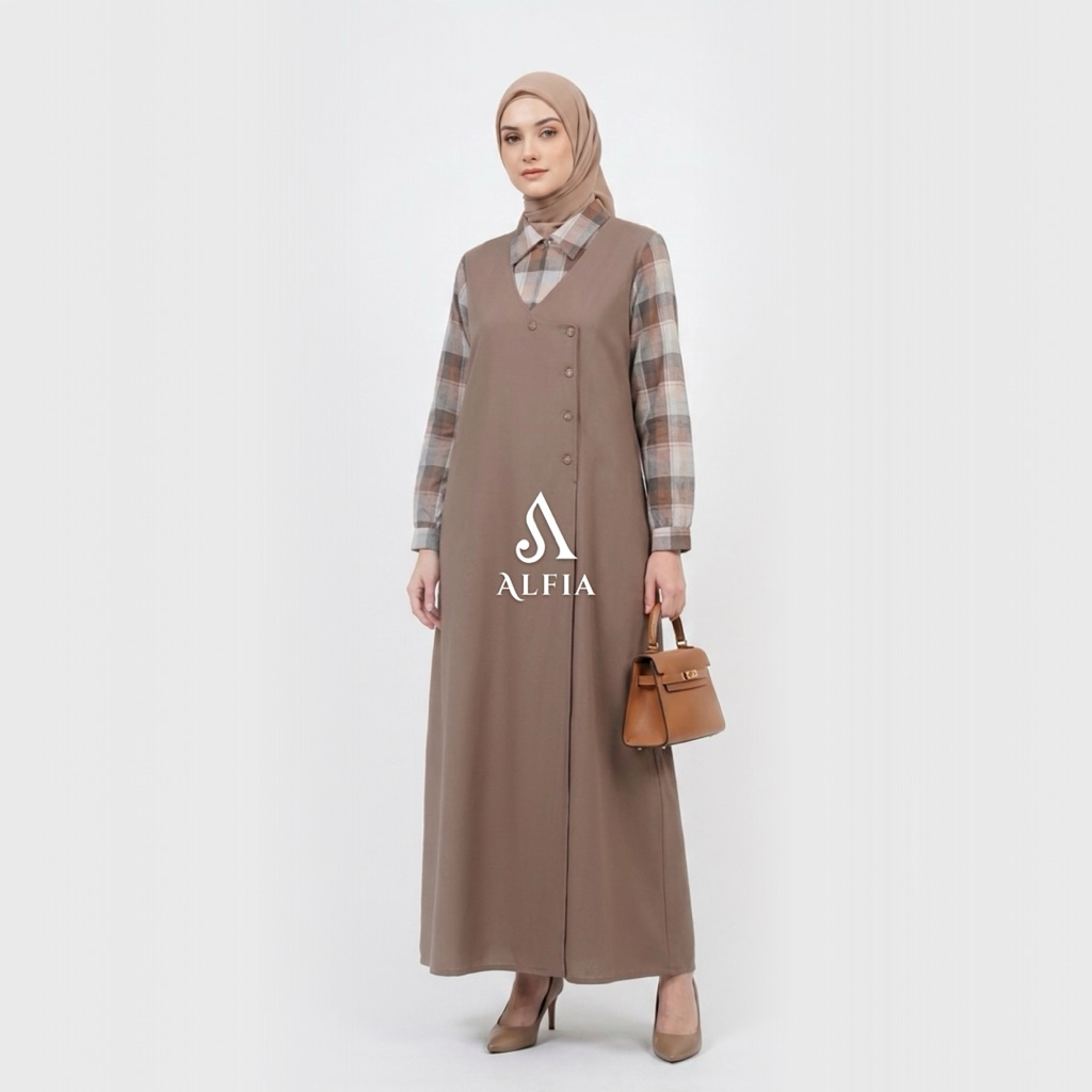 ALFIA - Set Overall - gamis kombinasi katun triset dan katun premium