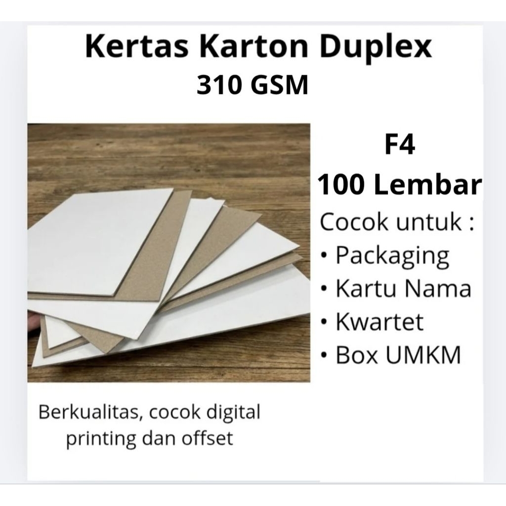 Kertas Karton Duplex Premium 310 GSM F4 Isi 100 Lembar | Bahan Packaging & Box Makanan