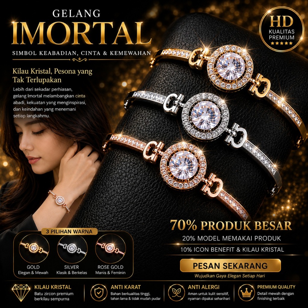 [COD] Gelang Titanium Emas Anti Karat Anti Luntur All-match Temperamen Sederhana Flash Gelang Berlia
