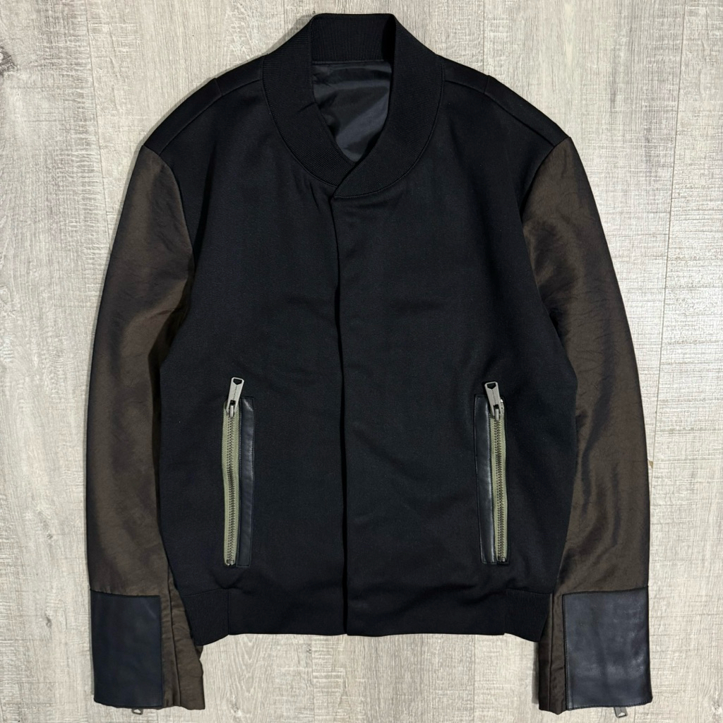 Balenciaga leather sleeve varsity jacket