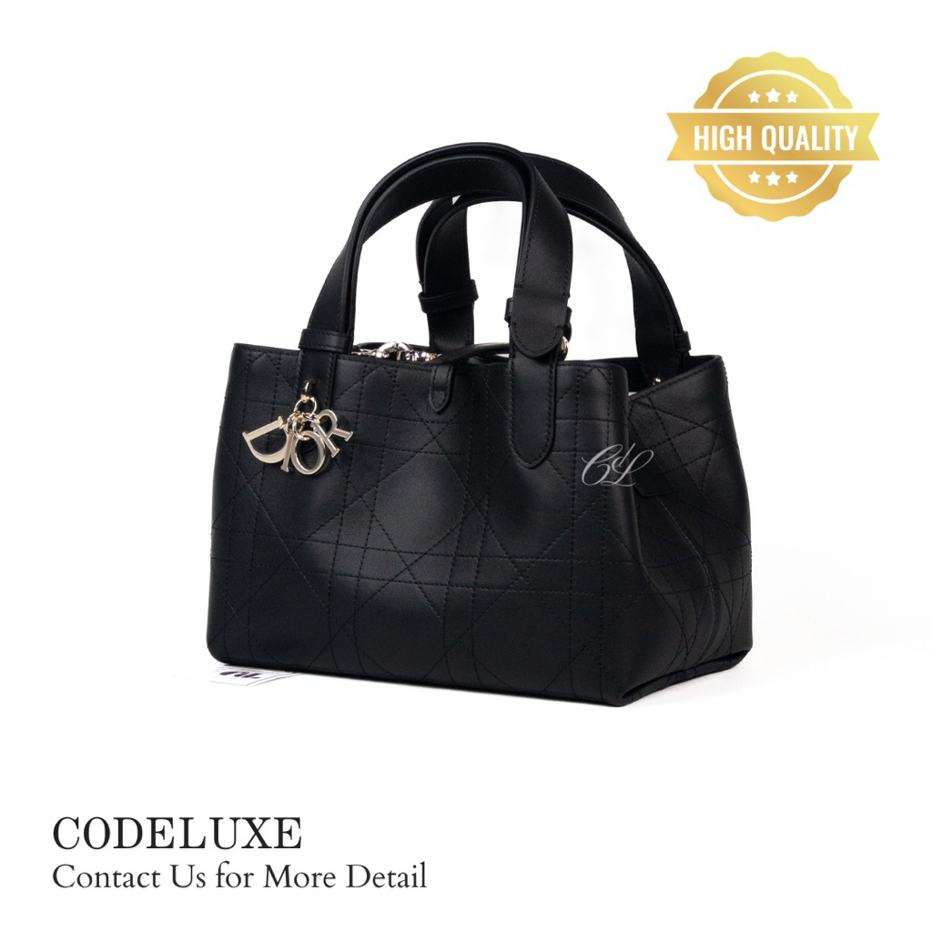 Small Dior Toujours Bag Macrocannage Calfskin Black GHW