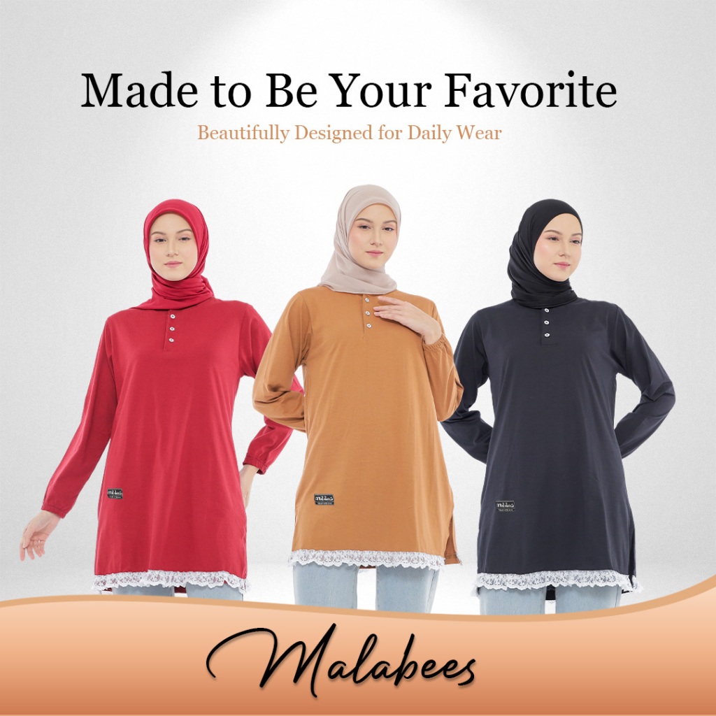 Kaos Tunik Berkancing Muslimah Lengan Panjang Renda Bawah Casual Simple Elegan Premium Combed 20s