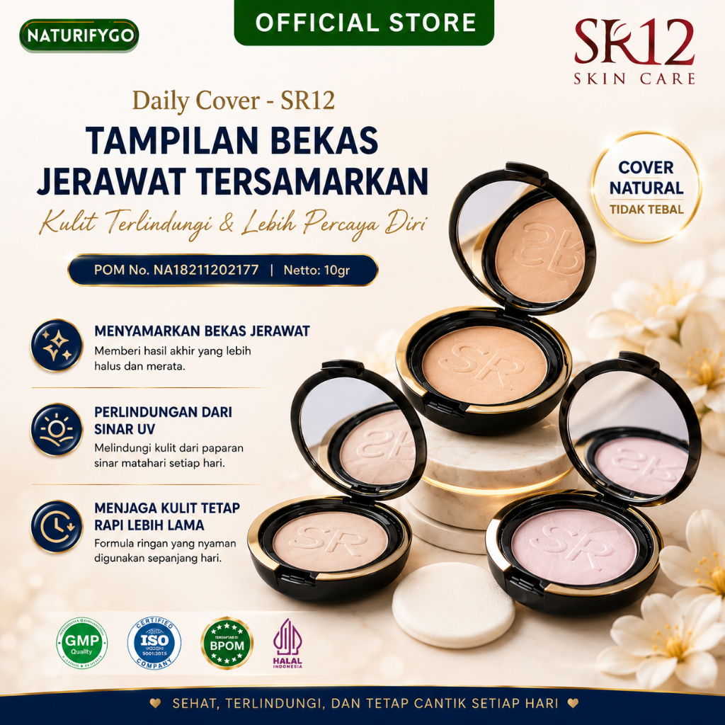 SR12 Daily Cover (FREE INAI KUKU)Original BPOM Bedak Padat Natural Tahan Lama Anti Luntur Sheer Pink