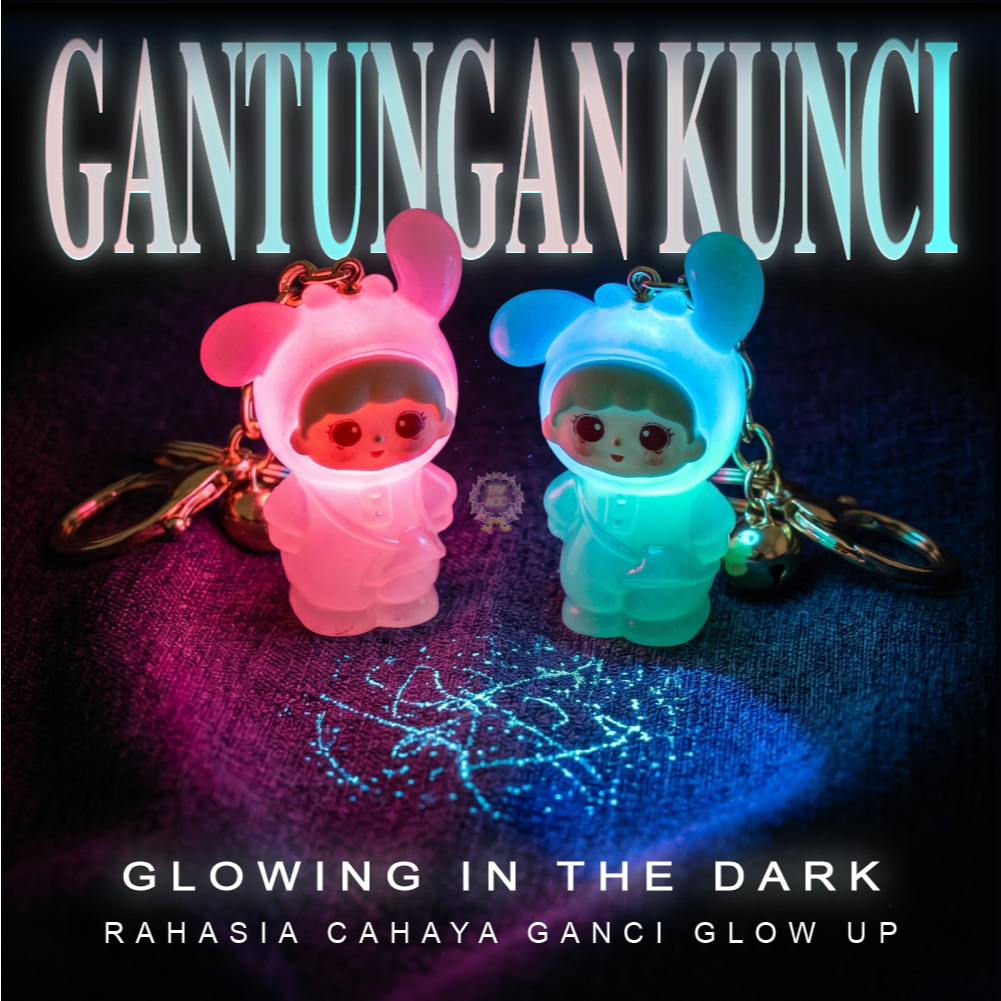 Gantungan Kunci Ganci Keychain Glow in the Dark Lucu Karakter Bunny Akrilik Bisa Nyala Rahasia Cahay