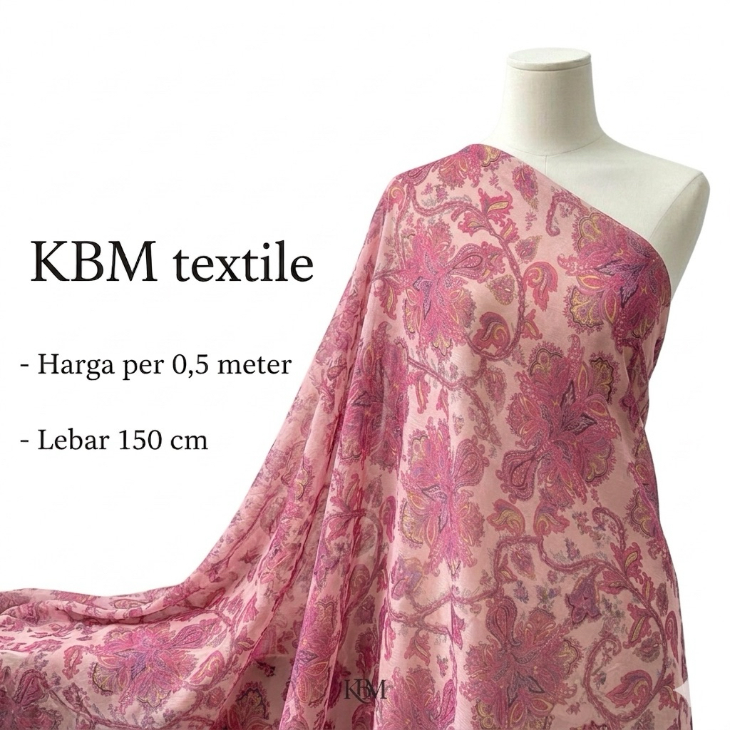 Kain Sifon Sutra Motif Bunga Paisley – Bahan Adem Jatuh Elegan untuk Gamis, Dress, Blouse, Hijab, Ou