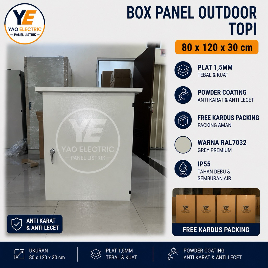 YAO Electric BOX PANEL OUTDOOR TOPI 80x120x30 TEBAL 1.5MM BERKUALITAS BAGUS FINISHING RAPIH CUTTINGA