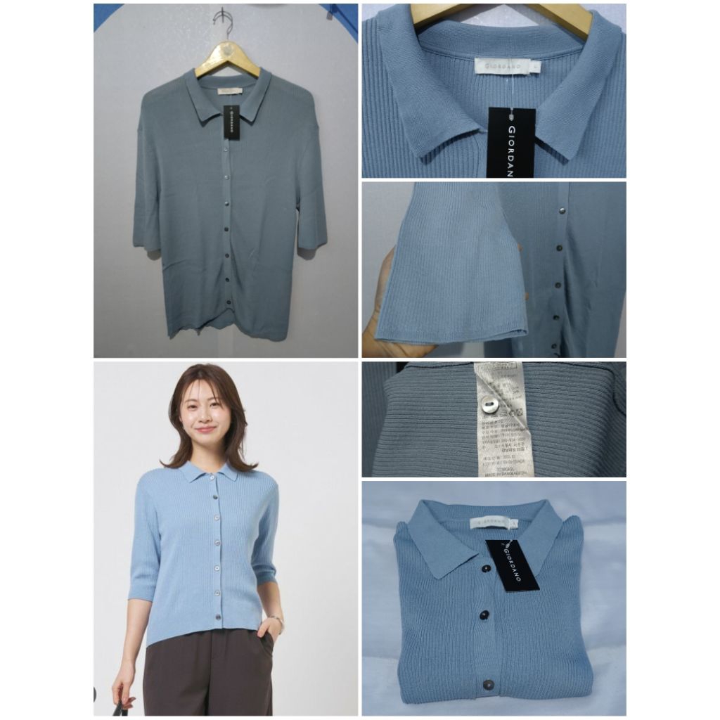 GIORDANO Cardigan Polo lengan 3/4 size L Blue denim