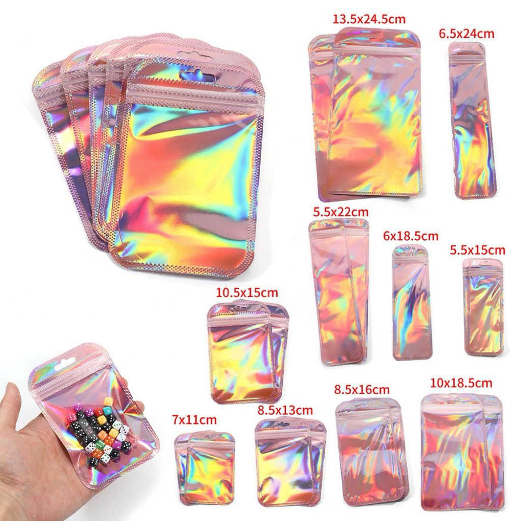 KAFASHION94 plastik opp ziplock hologram pink banyak ukuran/ ziplock hologram pink souvenir