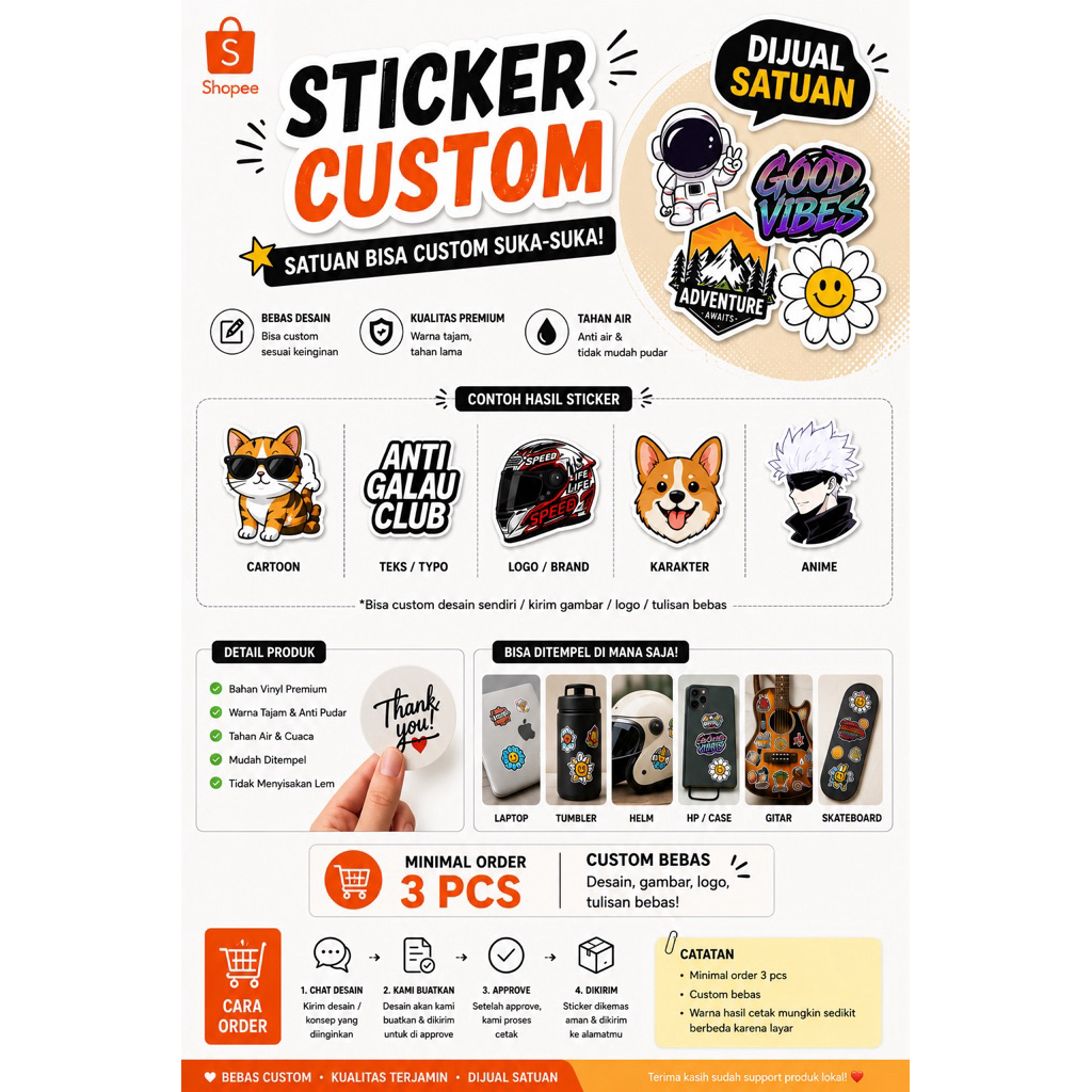 Custom Sticker Satuan Vinyl Waterproof