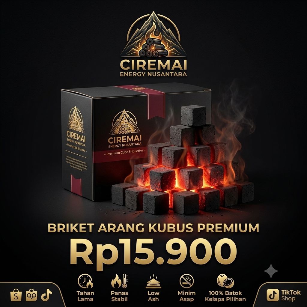 Briket Arang Kubus Premium 1Kg | Batok Kelapa BBQ & Shisha Tahan Lama Low Asap