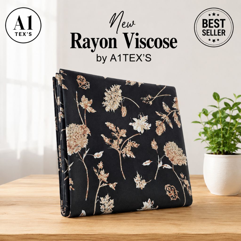 Kain Katun Rayon Viscose Premium - Kain Rayon Viscose Premium Motif Floral Noir Elegan Hitam - Kain 
