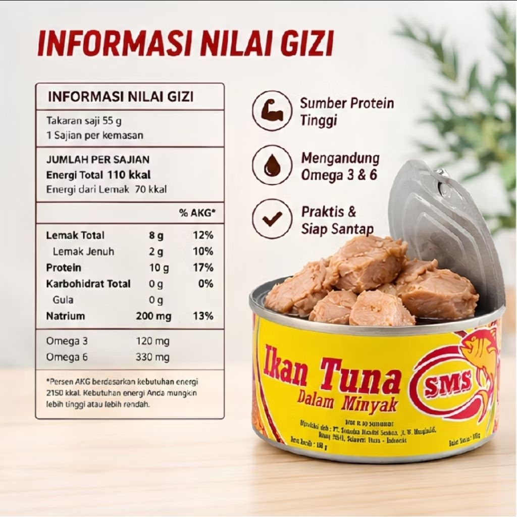 SMS Ikan Tuna Dalam Minyak 180g Original | Tuna Kaleng Premium Halal