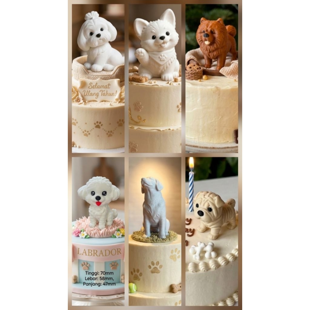 GEMEZNOLOMIT Topper Kue Ulang Tahun Anjing Maltese / Pajangan Kue Ultah Dog Cake Topper Cute Miniatu