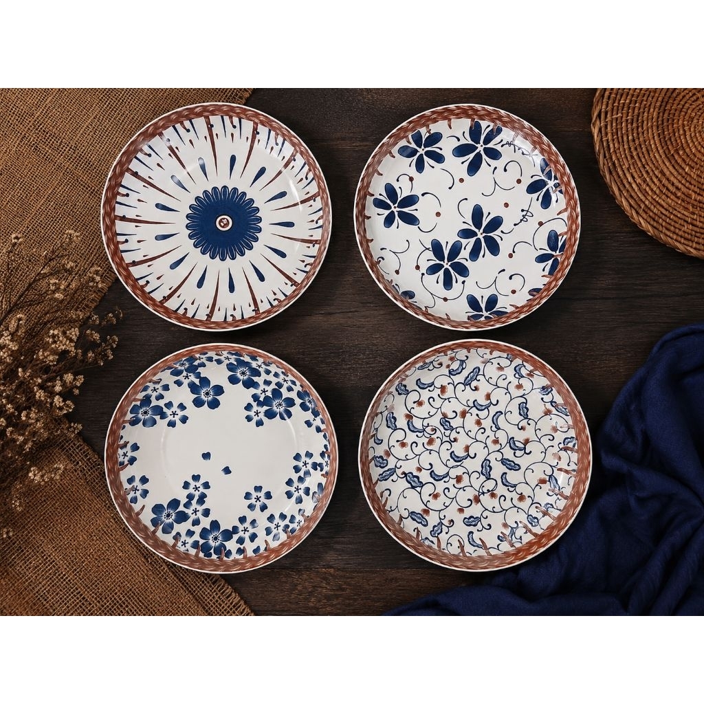 Piring Keramik ASHOME 8 Inci Motif Bunga Elegan