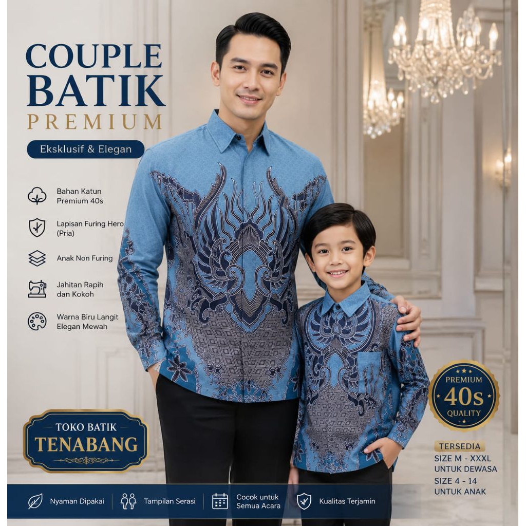 Kemeja Batik Couple Pria Lengan Panjang Furing Hero & Anak Non Furing Bahan Katun Premium40s Warna B