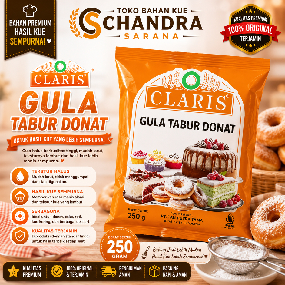 Claris Gula Tabur Donat 250g - Gula Dingin Dextrose Powder Anti Leleh 250 gr