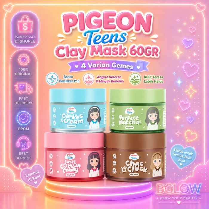 Pigeon Teens Clay Mask 60GR | Choc O’ Clock - Cotton Candy-  Cookies and Cream  Perfect Matcha|Skinc