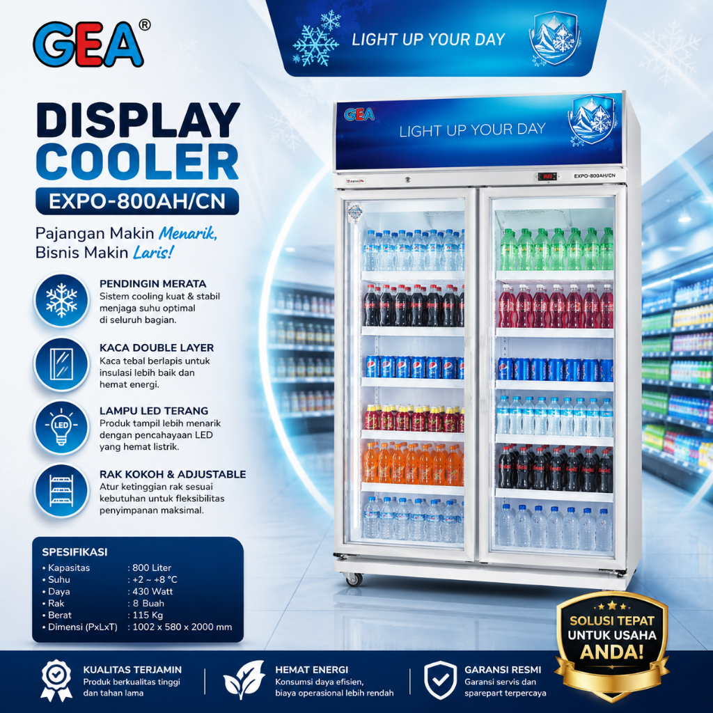 GEA SHOWCASE MINUMAN 2 PINTU / DISPLAY COOLER GEA 800 LITER EXPO-800AH/CN