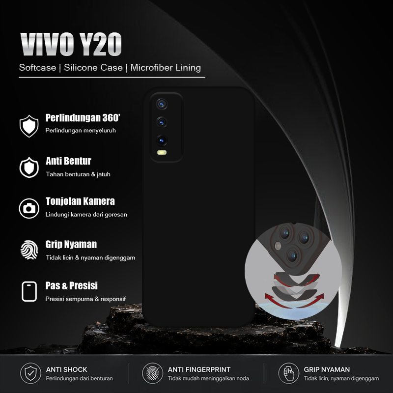 Softcase Hitam Polos For VIVO Y20 - Softcase Handphone - Casing Hape - Casing Ponsel - Case Aestheti