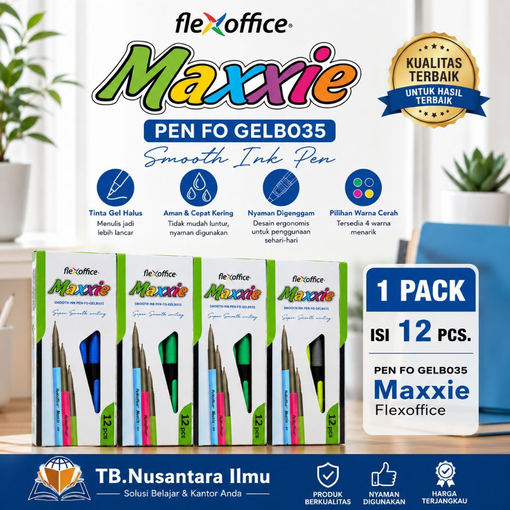 Pen Maxxie Fo GelB0 35 Flexoffice 1 Pack isi 12 Pcs /Pulpen /Pen Gel /Bolpoint Flexoffice