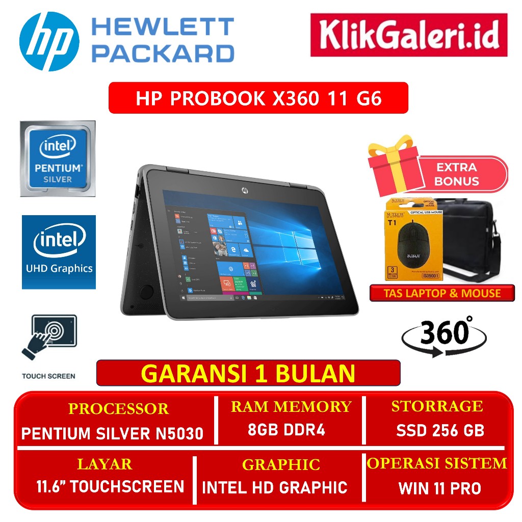 HP ProBook X360 11 G5 Intel Pentium N5030 8GB 256GB SSD 11.6" Touchscreen Windows 11 Pro Grey Laptop