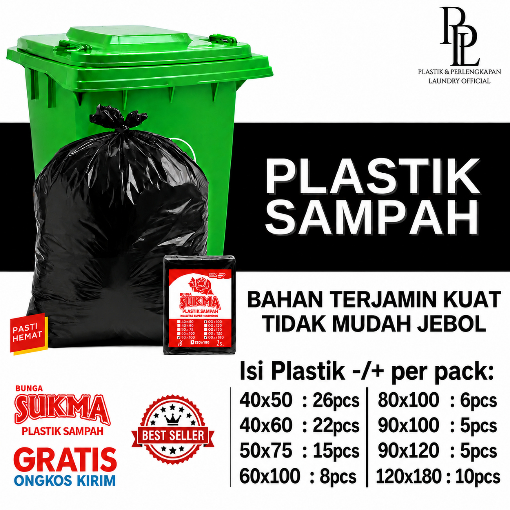 [1 PACK] PLASTIK SAMPAH HEMAT 1 PACK | Kantong Plastik Sampah Ekonomis  Besar Hitam  1 PACK Uk | 40 