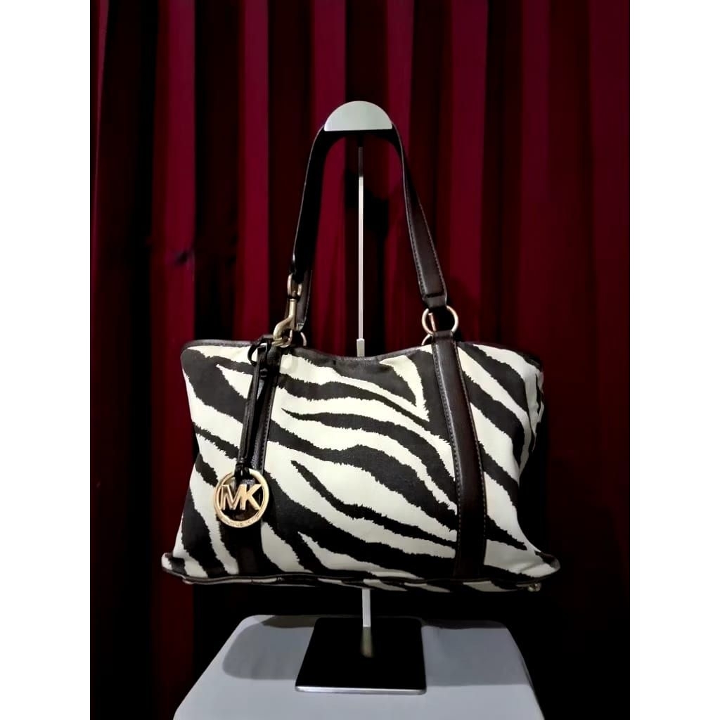 Tote Bag MK kanvas Mix Kulit Motif Zebra