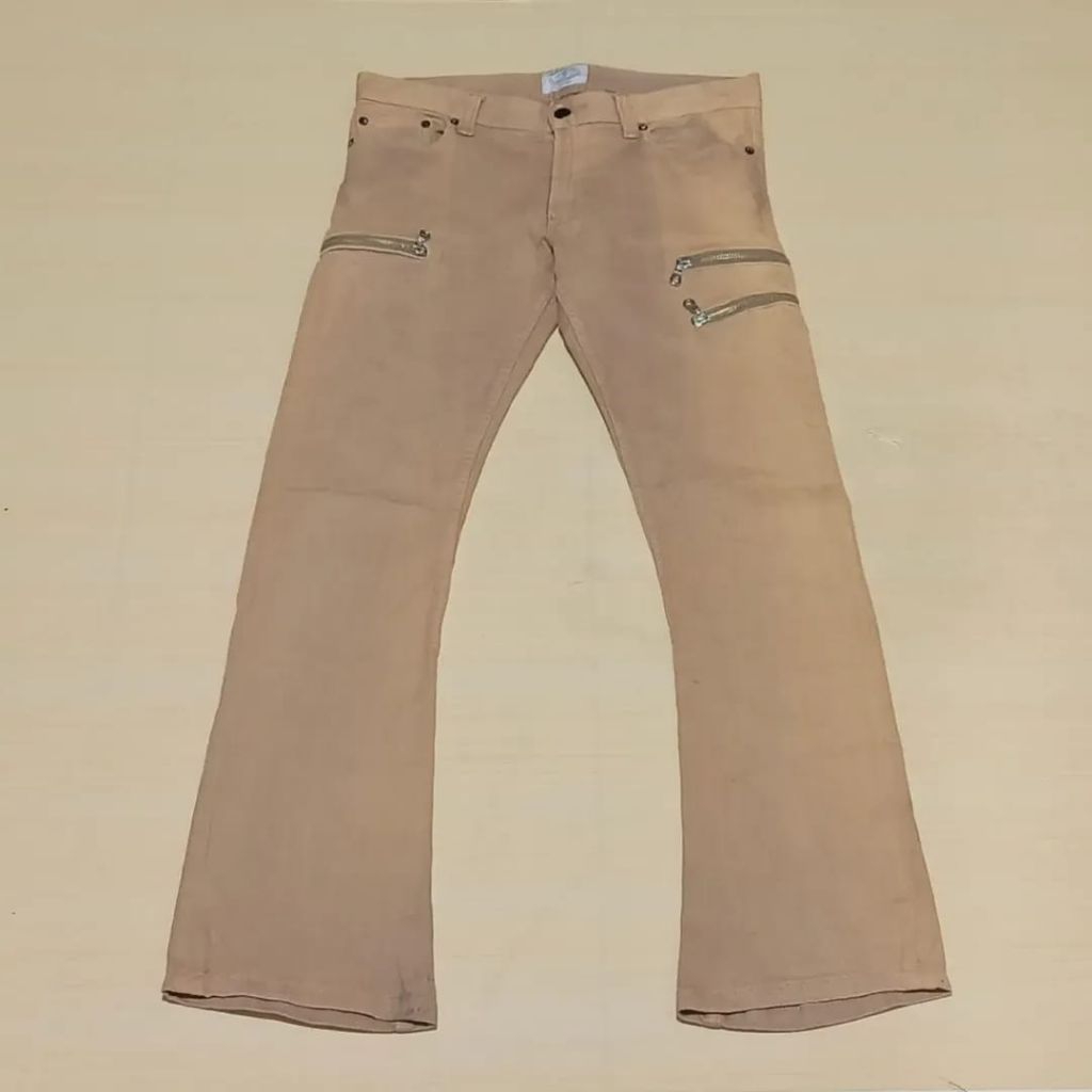 Menz Style Japanese Brand Flare Bike Multi Zipper Beige Denim Original
