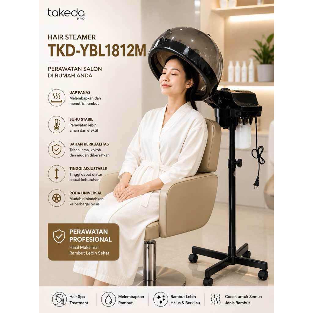TakedaPro TKD-YBL1812M-1 Hair Steamer Salon Kaki Bintang