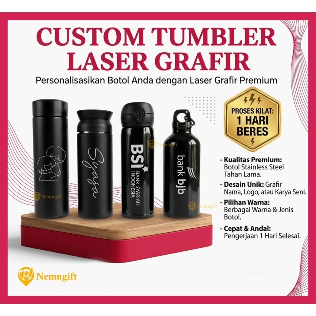 Tumbler custom laser grafir - Tumbler custom logo dan nama