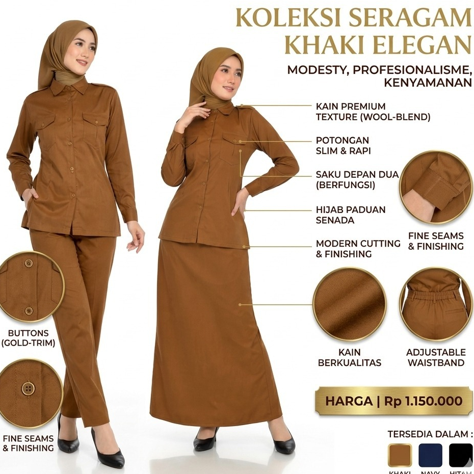 Baju Dinas Pns Wanita Seragam PNS Pemda Wanita Setelan Celana Khaki Tua Khaki Muda Pemda Wanita